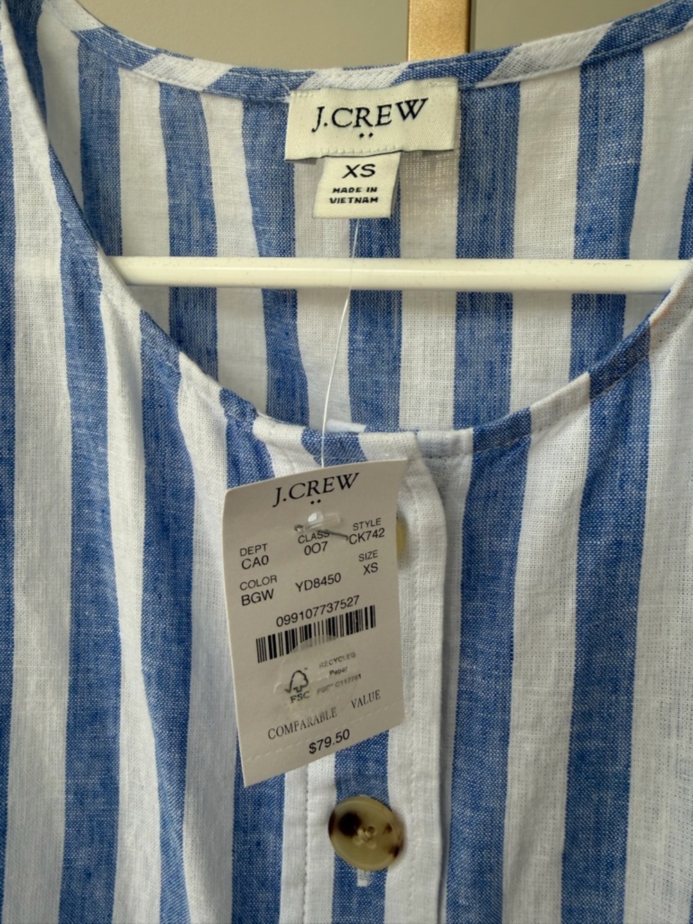 J.CREW Factory Striped linen blend Tank Size XS NWT CK742 - Picture 6 of 16